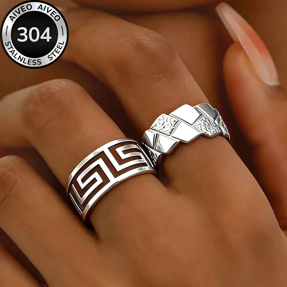 2pcs High-Quality Stainless Steel Golden Stackable Open Ring Set
